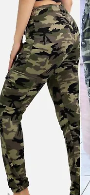 Ladies Womens Cargo Combat Trousers Leggings Army Camo Camouflage Joggers NEW • £6.95