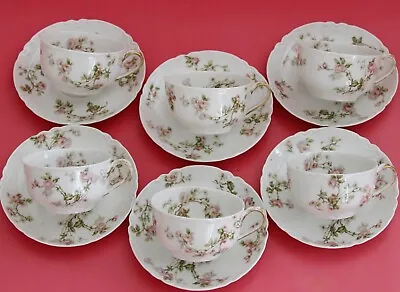 6 Antique Haviland Limoges Porcelain Tea Cups Pink Roses Gold Trim • £61.76