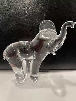 Murano Blown Glass Elephant Clear Art Glass Sculpture Figurine Marked Engraved • $10