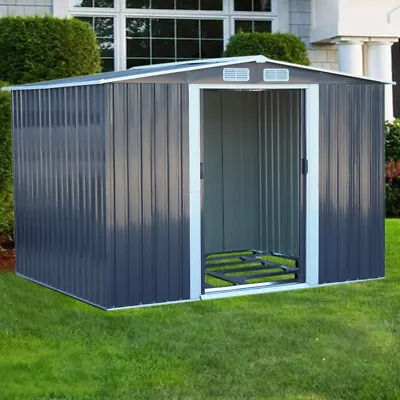 Anthracite Heavy-Duty Metal Garden Shed Cabinet Large Outdoor Storage With Base • £389.95