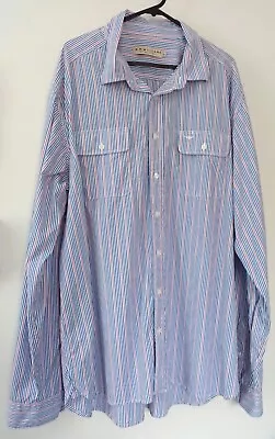 RM Williams Mens Blue Red And White Striped Long Sleeve Button Up Shirt Size 4XL • $28