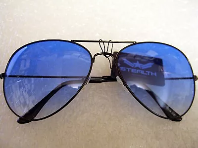 Large  Aviator Sunglasses With Blue Gradient Color Lens Black Frame • $13.95