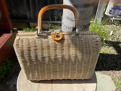 Vintage Hong Kong Wicker Rattan Purse Handbag • $35