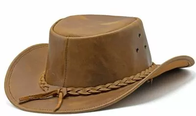 Black & Brown Genuine Leather Cowboy Western Hat Unisex Top Quality Hats • $29.68