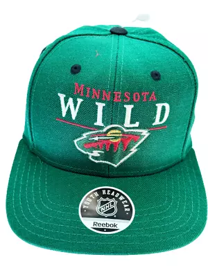 Reebok Youth Minnesota Wild Flat Brim Snapback Cap- Green One Size • $17.99