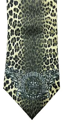 NEW Gianni Versace Green Baroque Silk Necktie Medusa Crown Wreath Leopard Print  • $149.99