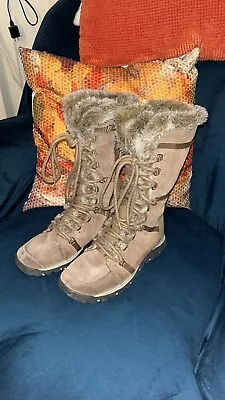 Sketchers Grand Jam Unlimited Winter Boots Suede Fur Tan Brown Women's Size 7 • $25