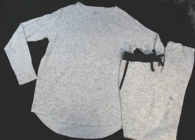 $34 • Buy Womens Athleisure Set WHITE GRAY MARLED L/S TUNIC TOP Knit Joggers Pants M 8-10
