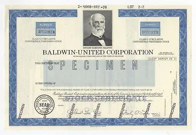 SPECIMEN - Baldwin-United Corporation Stock Certificate • $71.15