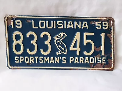 Vintage 1959 Louisiana Sportsman's Paradise License Plate 10222 • $124.99