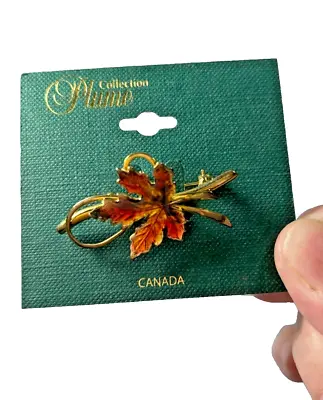 Classy Maple Leaf Enamel Brooch Pin Gold Tone Plume Collection Autumn Jewelry  • $8.95