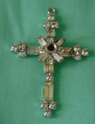 Vintage Sterling Silver Stanhope Rhinestone Cross Lord's Prayer Peephole Pendant • $79.99