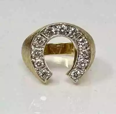 2Ct Round Cut Real Moissanite Men's Horseshoe Ring 14K Yellow Gold Plated Silver • $82