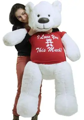 Giant White Teddy Bear 5ft Soft Wears Removable T-shirt I LOVE YOU THIS MUCH • $199.99