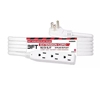 3 Ft Outdoor Extension Cord 45° Angled Flat Plug 3 Electrical Power Outlets • $10.99