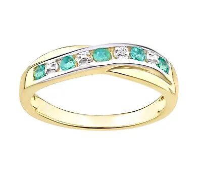 £35 • Buy 9ct Yellow Gold On Silver Emerald & Diamond Crossover Eternity Ring Sizes J - V
