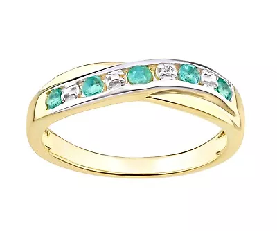 £35 • Buy 9ct Yellow Gold On Silver Emerald & Diamond Crossover Eternity Ring Sizes J - V