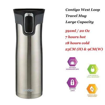 $39.95 • Buy Contigo West Loop Thermos Large Drink Flask Travel Mug SS Autoseal® 591mL 20oz