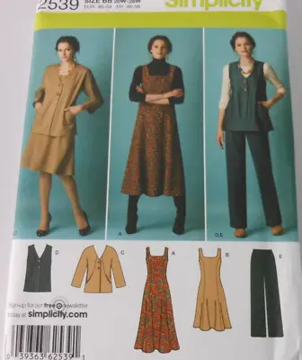 Simplicity 2539 Dress Jumper Pants Jacket Vest Size 20W-28W Boho Midi Maxi UNCUT • $11.85