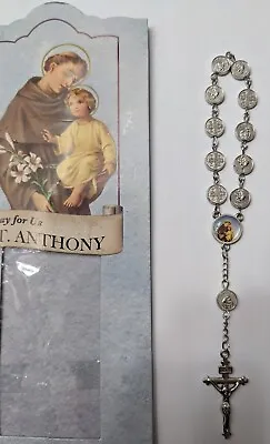 VTG Catholic Chaplet 1 Decade St Anthony Round SilverTone Pocket Crucifix Rosary • $14.50