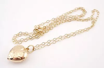 Beautiful Dainty 9ct Gold Puffed Heart Pendant Necklace & Chain • £38.99