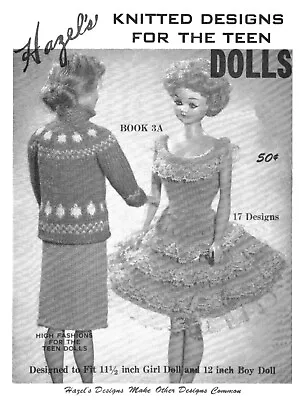 Vintage 1960s Barbie & Ken Knitting Booklet Reproduction Hazel's Designs 3A • $7.95