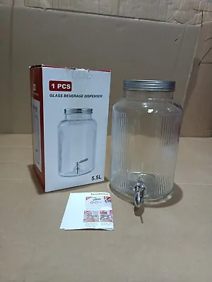 5.5 Litre Glass Drink Dispenser With Tap & Screw Lid Jug The Vintage Company • £19.99