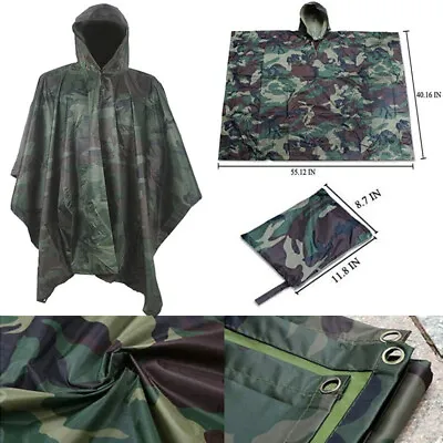 Tactical Rain Poncho - Army Military Poncho Shelter - Waterproof Ripstop Camping • $23.99