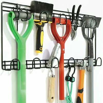 Double Garden Tool Rack Shed Garage Wall Mounted Storage Organiser Holder Hooks • £19.95