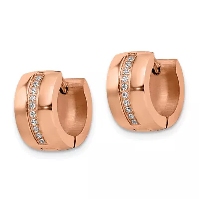 Stainless Steel Rose Gold Preciosa Crystals Hinged Huggie Hoop Earrings • $87