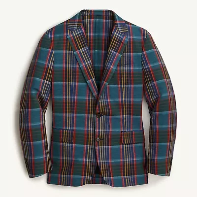 2022 J Crew 36S Ludlow Slim Fit Italy Linen Plaid Unstructured Blazer Sport Coat • $164.99