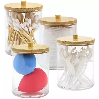 4 Pc Acrylic Organizer Storage Cotton Wool Bud Disc Holder Makeup Cleaner Set • £9.95