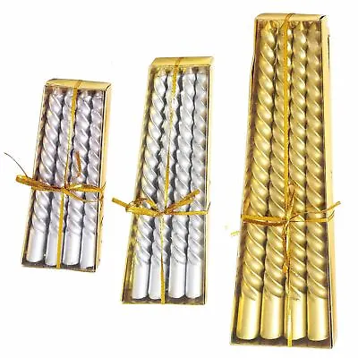 Metallic Slim Twisted Taper Candles - Church Pillar 3 SIZE AVAILABLE GOLD SILVER • £3.49