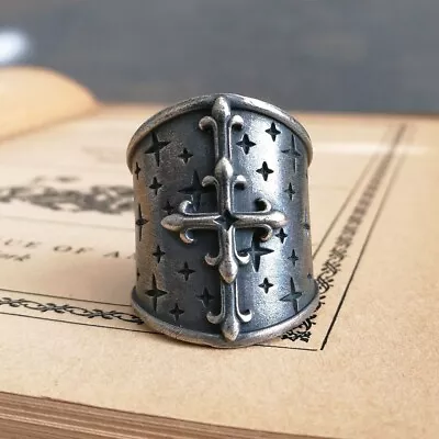 Dark Oxidized Heavy 925 Sterling Silver Ornate Cross Large Wide Wrap Ring Size 9 • $65