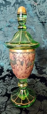 Antique Moser Lidded Goblet Shepherd Playing Flute Scene In Gold Gilt Lidded. • $795