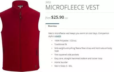 Mens Vest Micro Fleece RED XL Full Zip NEW Thermal  Running  Free Ship • $19.99