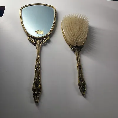 Matson Ormolu Roses Vanity Set Brush Mirror Comb 24 KT Gold Plated AS IS READ • $21.25