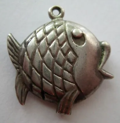 VINTAGE English Sterling Puffy FISH Silver Bracelet Charm • $16