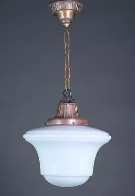 Antique Etched Gothic Milk Glass Pendant Light • $650