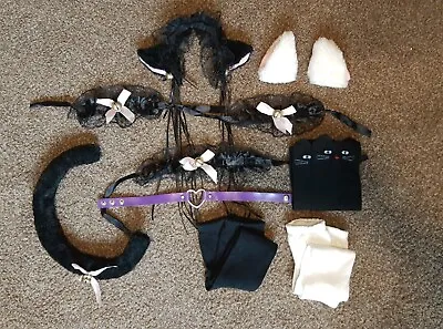 LOT Kitten Play Maid BDSM Accessories Pink Black Bells Tails Ears Socks Collar • $10