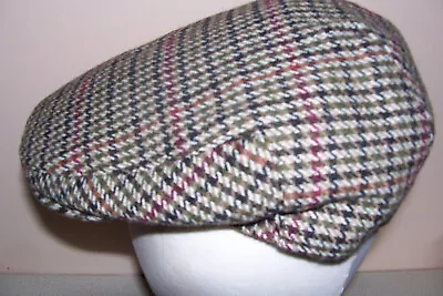 Mens Failsworth Norwich Flat Cap Beige Brown Green Check Size 7 1/8 58cm Used • £9