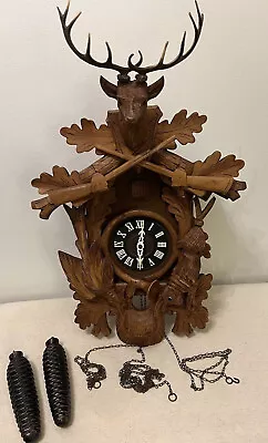 VTG West Germany CUCKOO CLOCK 8 Day Deer Head Hunting Untested  For Parts Repair • $48