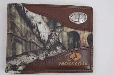 ZEP PRO MOSSY OAK CAMO LOGO Leather & Nylon Bifold  WALLET TIN GIFT BOX • $44