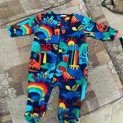Next Baby Boys 0-3 Months Dinosaur Fleece Babygrow Sleepsuit • £5