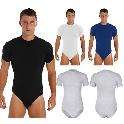 US Men's Cotton Undershirt Short Sleeve Button Crotch Leotard T Shirt Bodysuit  • $13.75