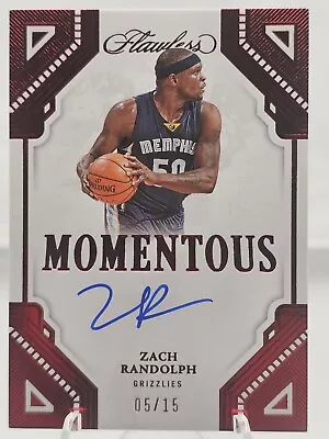 Zach Randolph 2022-23 Flawless MOMENTOUS On Card AUTO Ruby #05/15 Grizzlies  • $40