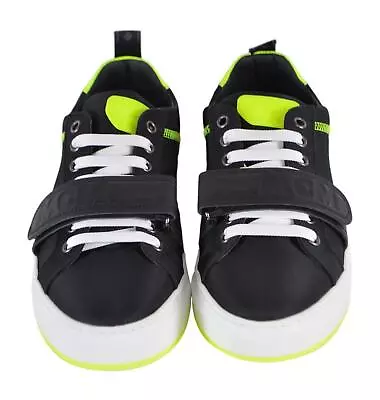 New MCM Women's $475 Black Neon Yellow Adjustable Low Top Sneakers Shoes 39 9 • $150.36