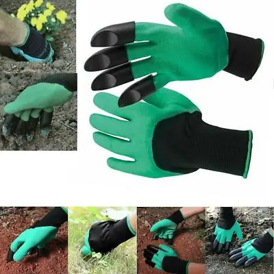 Garden Rubber Digging Glove Built In Plastic Claws Waterproof Gardening Planting • £2.95