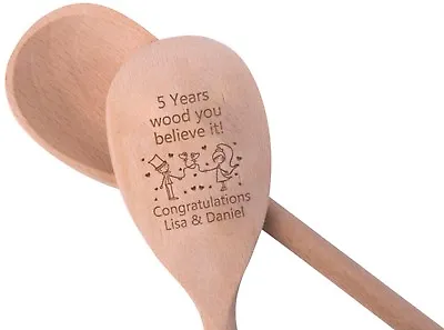 Personalised Wedding Anniversary Gift  Wooden Spoon 5th 10th Any Years Congrats • £6.95