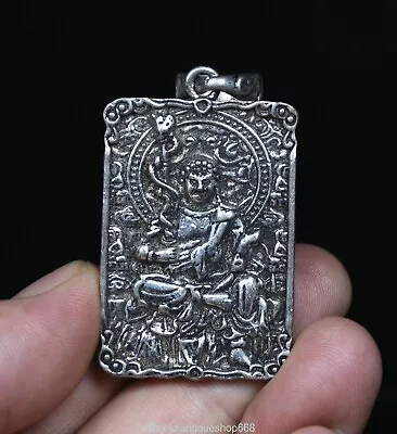 4.4CM Old China Miao Silver Feng Shui Acalanatha Fudo Myoo Necklace Pendant • $15